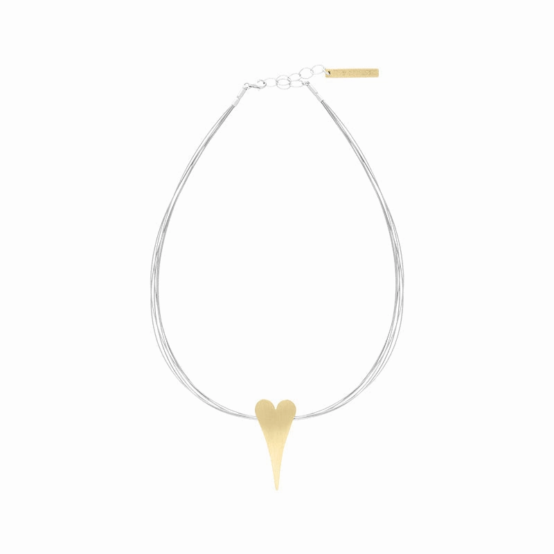 Sterling Silver Brushed Heart Necklace D