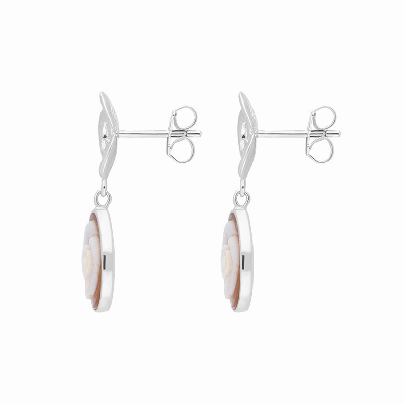 Sterling Silver Cameo Round Rose Drop Earrings D