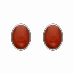 Sterling Silver Carnelian 7 x 5mm Classic Small Oval Stud Earrings