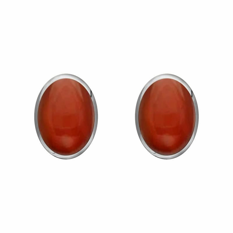Sterling Silver Carnelian 7 x 5mm Classic Small Oval Stud Earrings