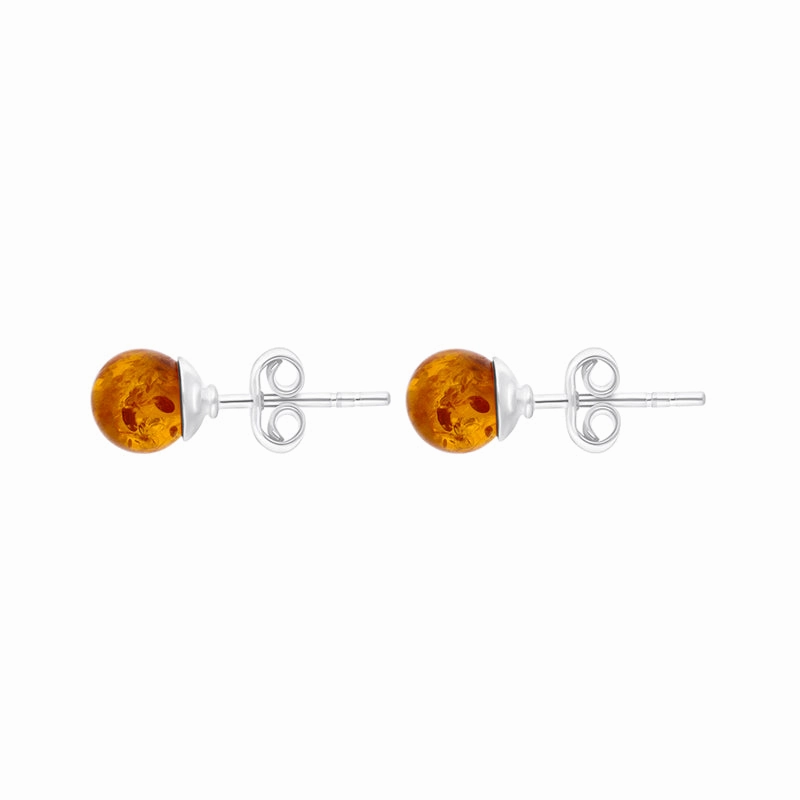 Sterling Silver Cognac Amber 6mm Ball Stud Earrings