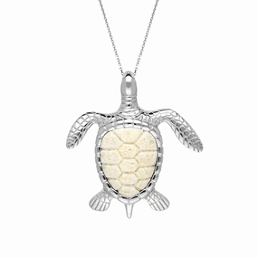 Sterling Silver Coquina Large Single Stone Turtle Necklace