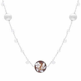Sterling Silver Cubic Zirconia Cameo Round Flower Necklace D