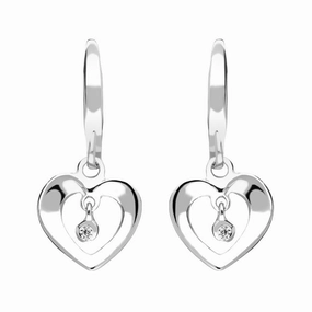 Sterling Silver Cubic Zirconia Heart Drop Centre Earrings