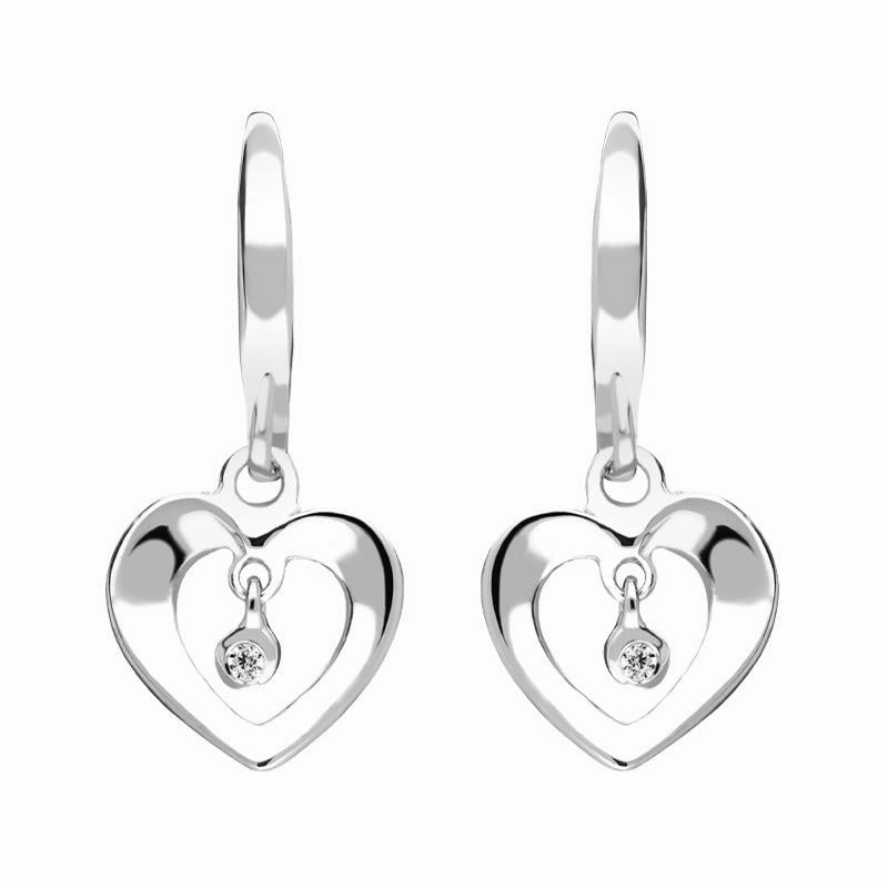 Sterling Silver Cubic Zirconia Heart Drop Centre Earrings