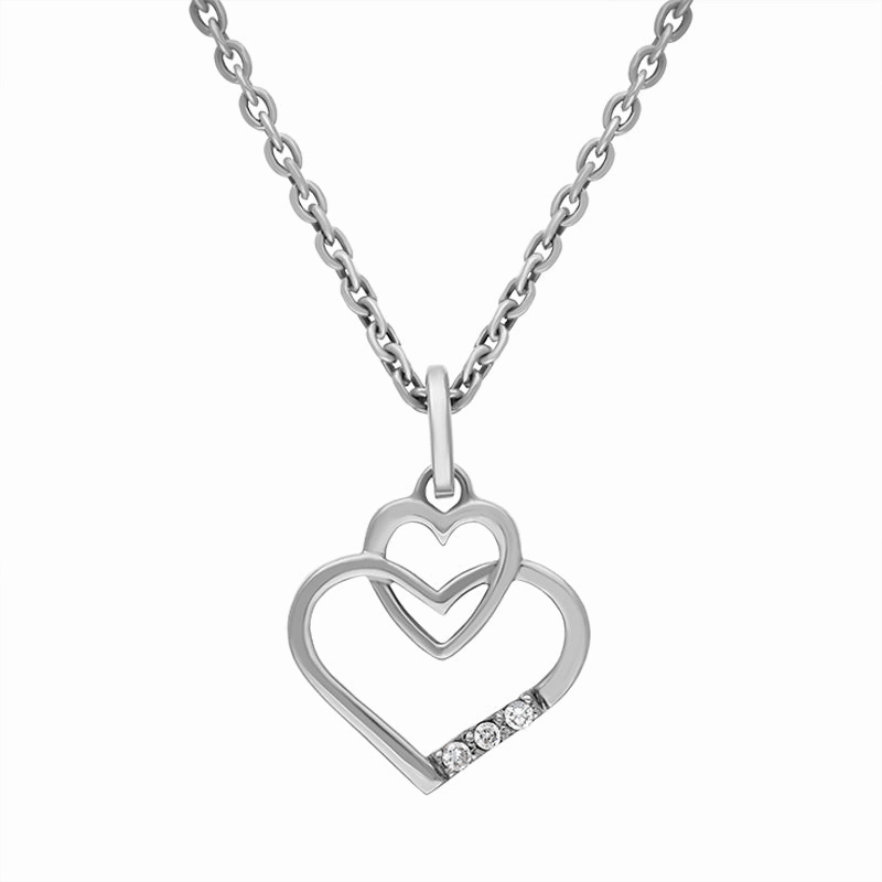 Sterling Silver Cubic Zirconia Interlocking Heart Necklace D
