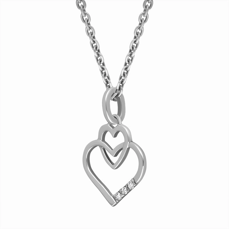 Sterling Silver Cubic Zirconia Interlocking Heart Necklace D