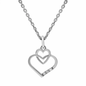 Sterling Silver Cubic Zirconia Interlocking Heart Necklace D