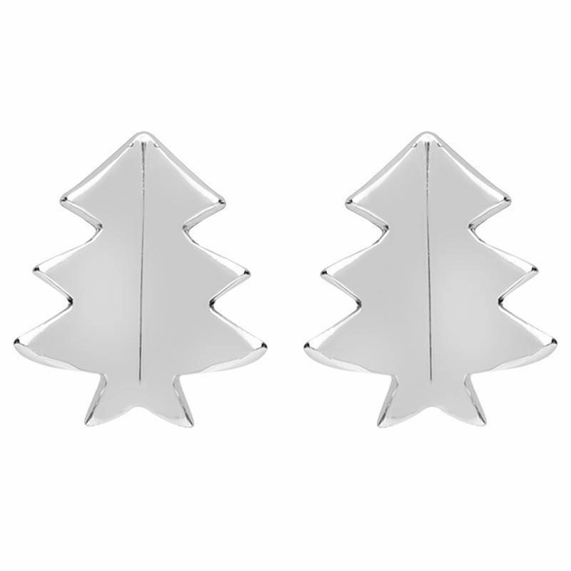 Sterling Silver Cut Out Christmas Tree Stud Earrings