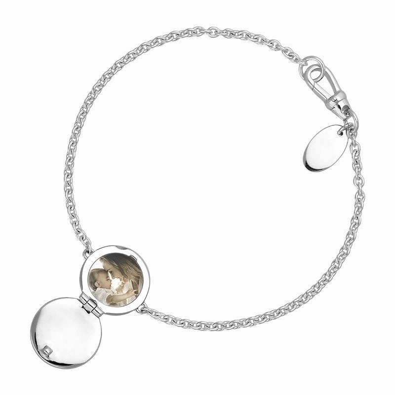 Sterling Silver Dark Mother of Pearl Round Locket Chain Bracelet