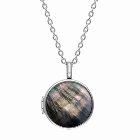 Sterling Silver Dark Mother of Pearl Small Round Locket