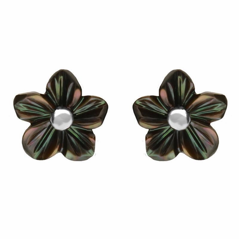 Sterling Silver Dark Mother of Pearl Tuberose 8mm Desert Rose Stud Earrings