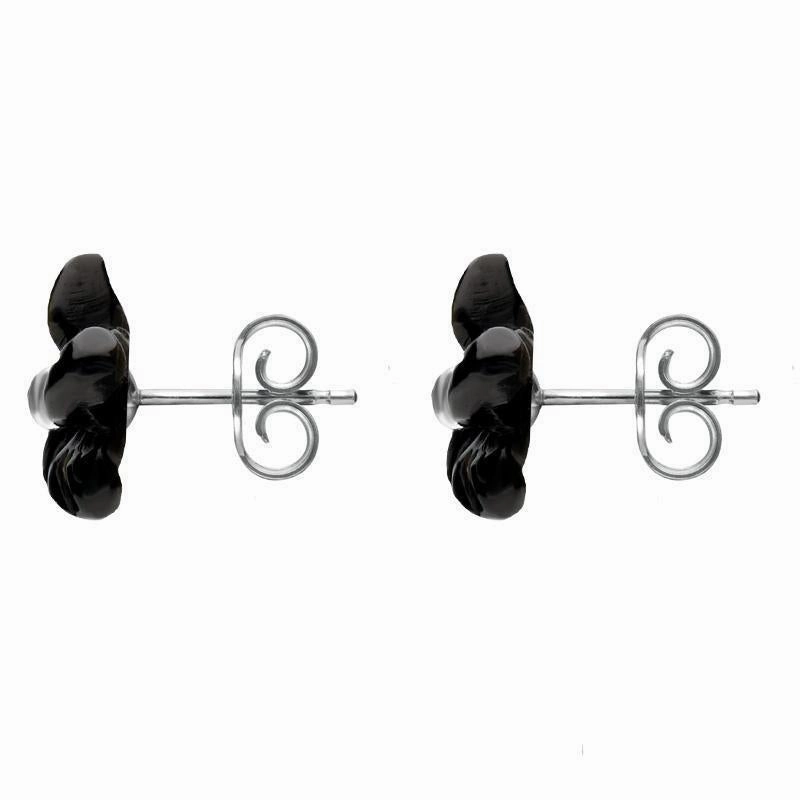 Sterling Silver Dark Mother of Pearl Tuberose 8mm Pansy Stud Earrings