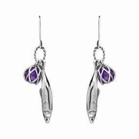 Sterling Silver Emma Stothard Silver Darling Amethyst Float Charm Hook Earrings
