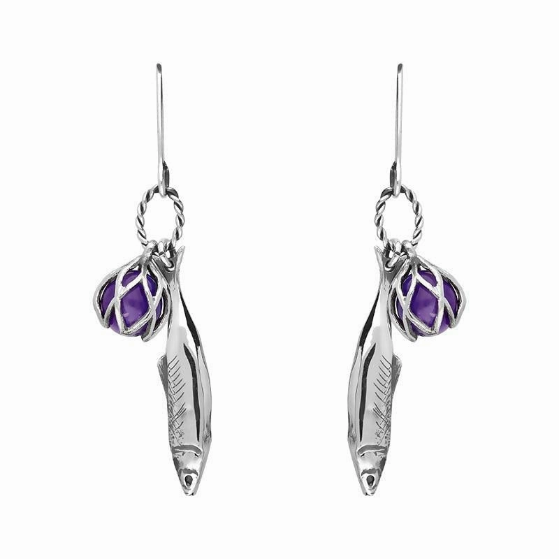 Sterling Silver Emma Stothard Silver Darling Amethyst Float Charm Hook Earrings