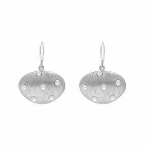 Sterling Silver Freshwater Pearl Brushed Drop Earrings D
