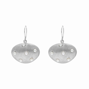 Sterling Silver Freshwater Pearl Brushed Drop Earrings D
