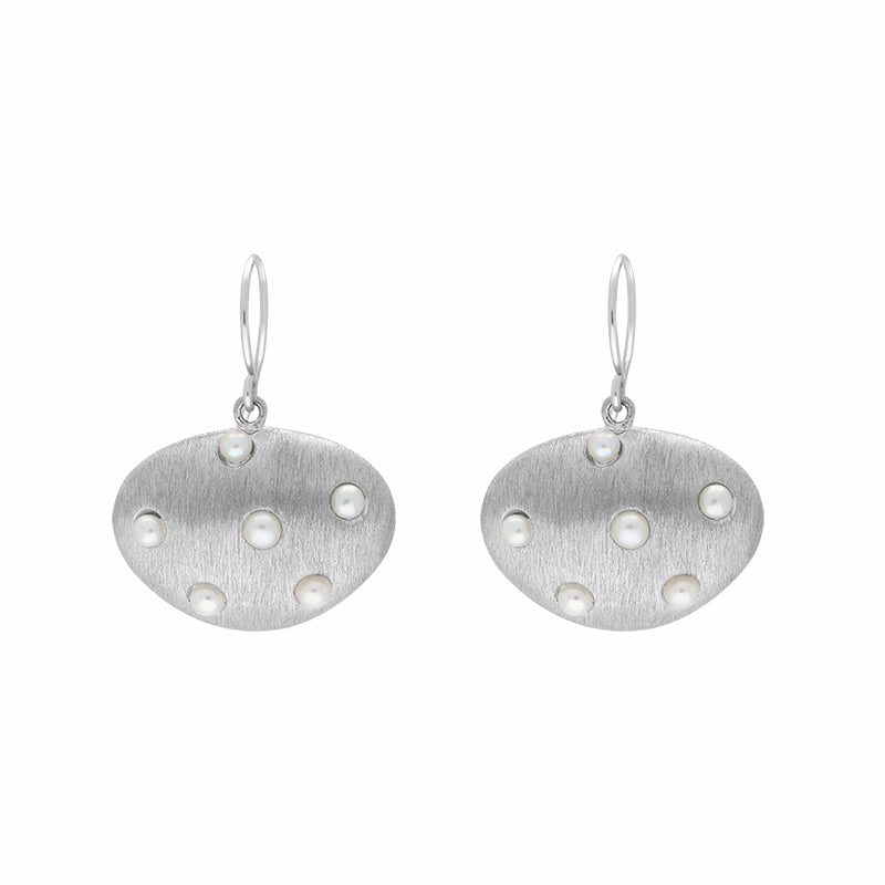 Sterling Silver Freshwater Pearl Brushed Drop Earrings D