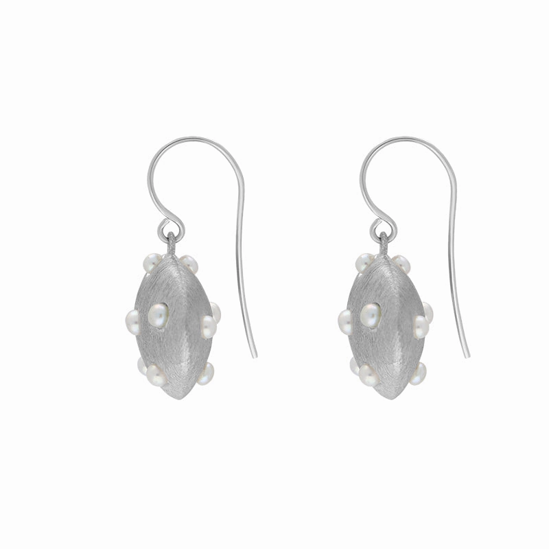 Sterling Silver Freshwater Pearl Brushed Drop Earrings D