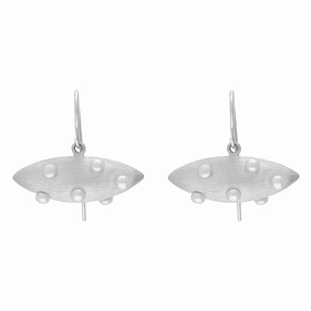Sterling Silver Freshwater Pearl Brushed Horizontal Marquise Drop Earrings D