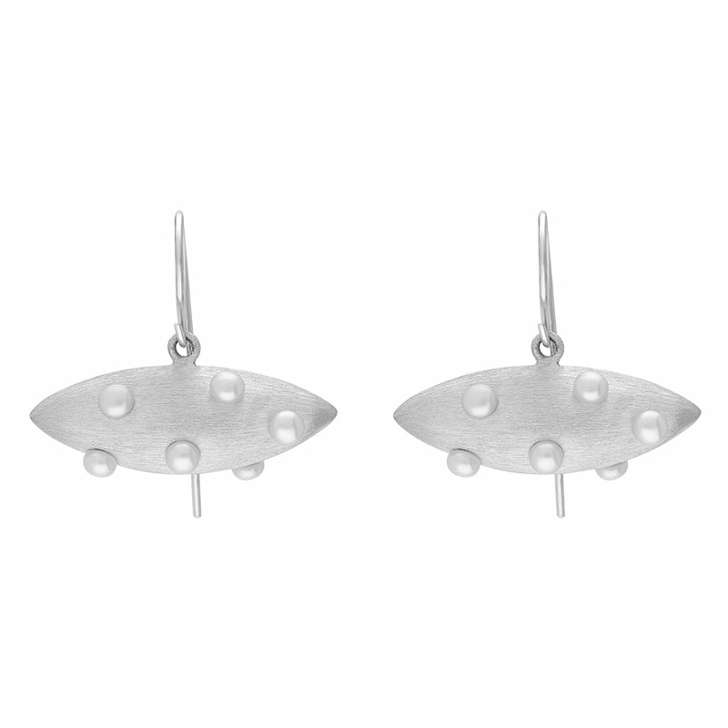 Sterling Silver Freshwater Pearl Brushed Horizontal Marquise Drop Earrings D