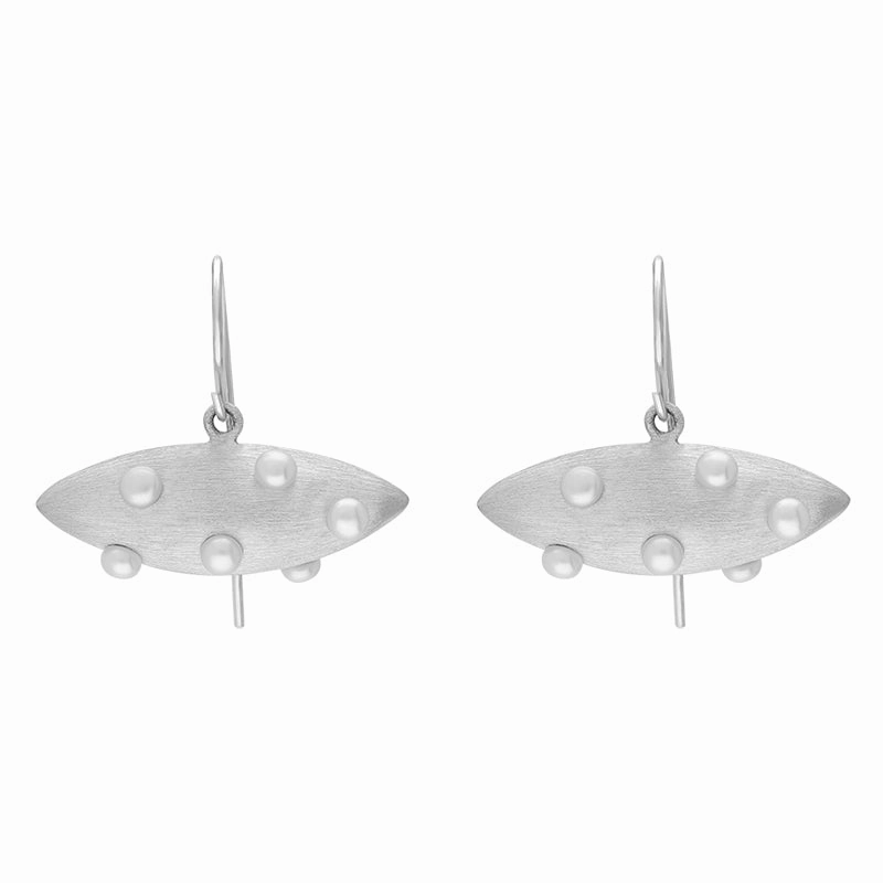 Sterling Silver Freshwater Pearl Brushed Horizontal Marquise Drop Earrings D