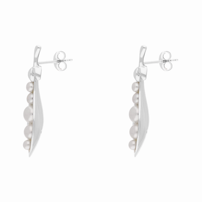 Sterling Silver Freshwater Pearl House & Garden Peapod Drop Earrings