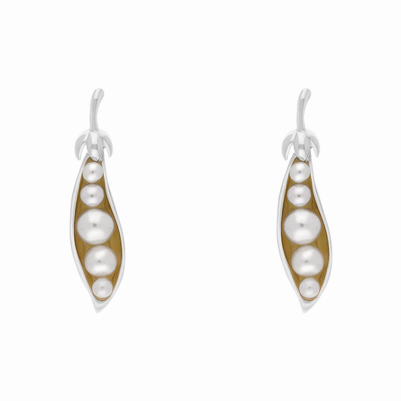 Sterling Silver Freshwater Pearl House & Garden Peapod Drop Earrings