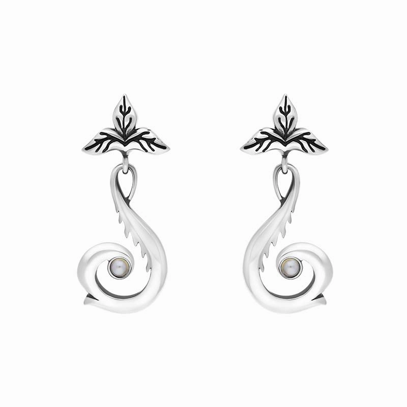 Sterling Silver Freshwater Pearl Scrollwork Drop Earrings