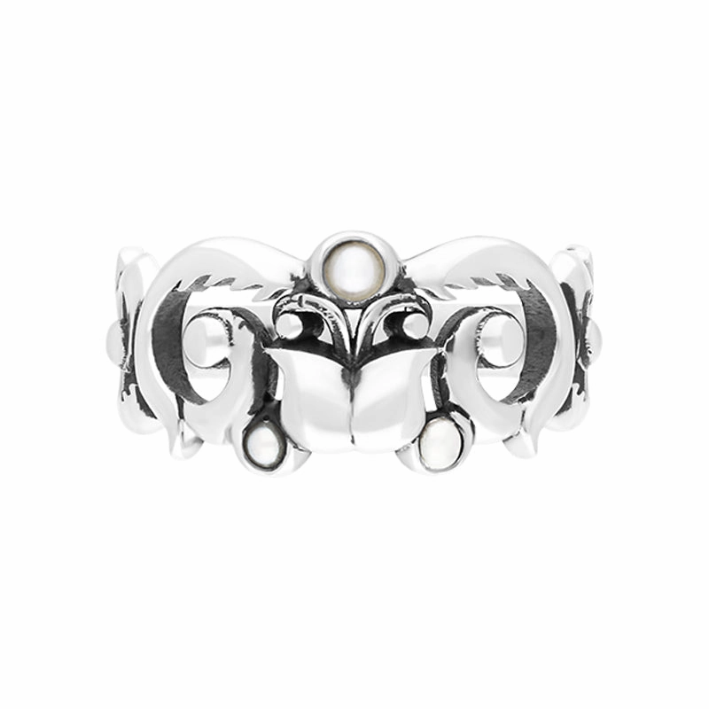 Sterling Silver Freshwater Pearl Scrollwork Ring
