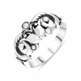 Sterling Silver Freshwater Pearl Scrollwork Ring