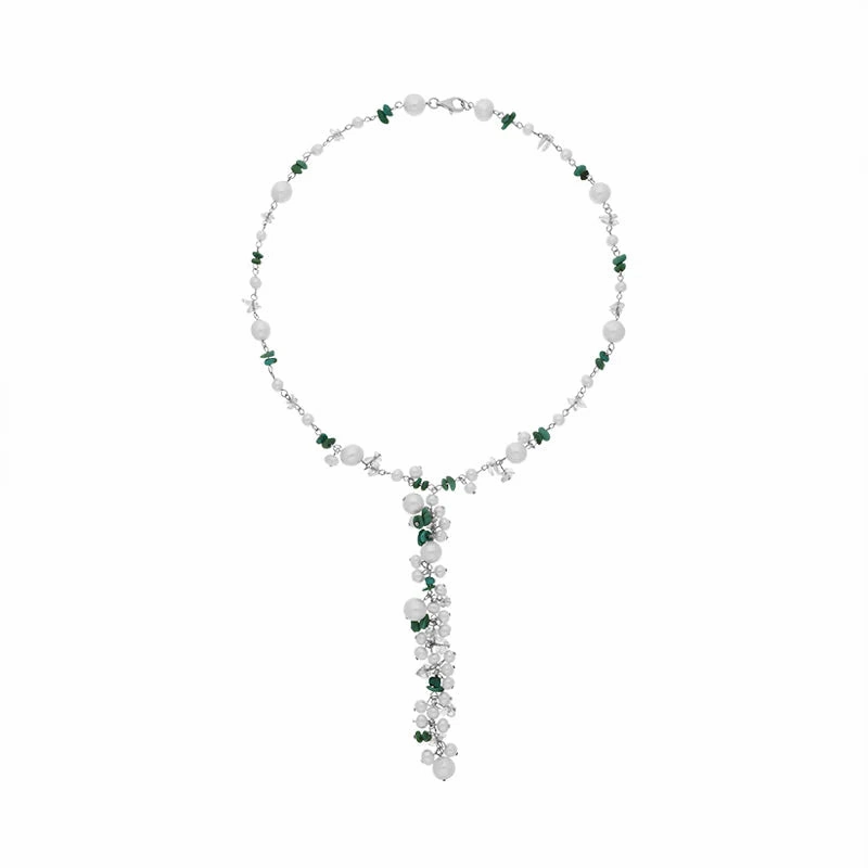 Sterling Silver Freshwater Pearl Turquoise Bead Drop Necklace D
