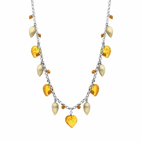 Sterling Silver Gold Plated Amber Heart Necklace D