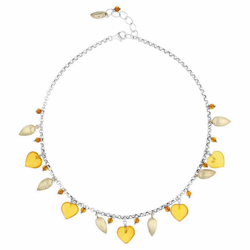 Sterling Silver Gold Plated Amber Heart Necklace D