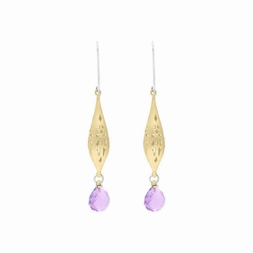 Sterling Silver Gold Plated Amethyst Drop Earrings D