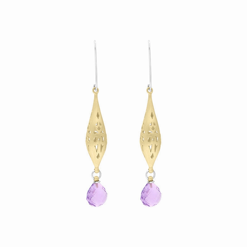 Sterling Silver Gold Plated Amethyst Drop Earrings D