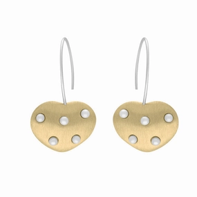 Sterling Silver Gold Plated Freshwater Pearl Curved Heart Earrings D