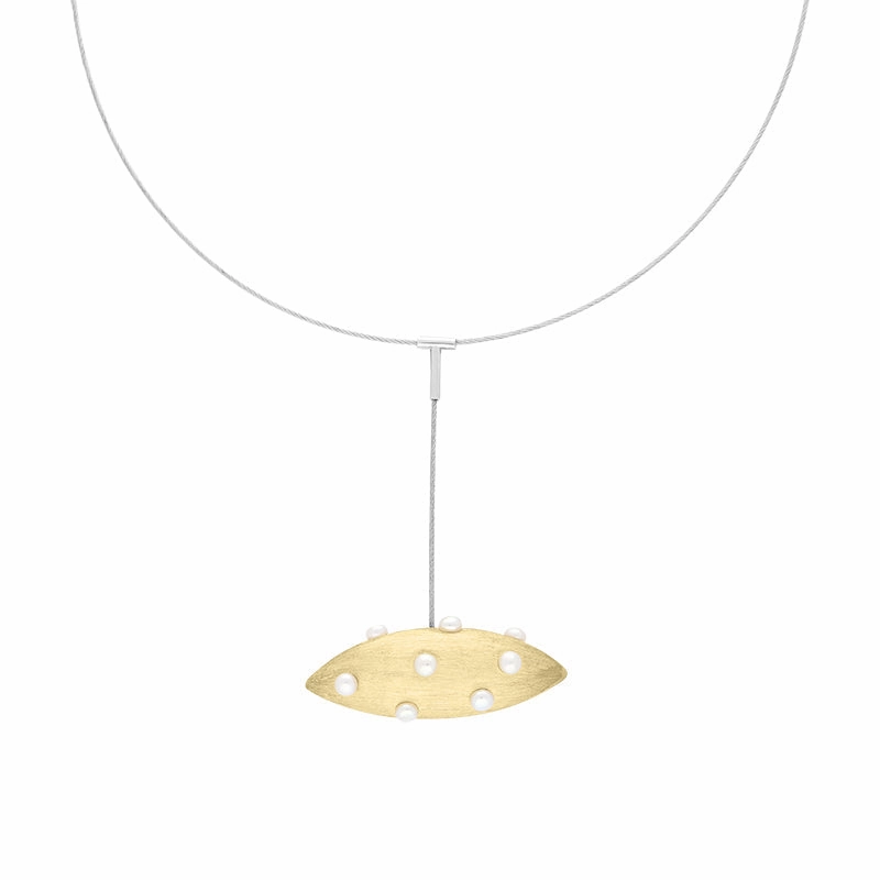 Sterling Silver Gold Plated Freshwater Pearl Horizontal Marquise Drop Necklace D
