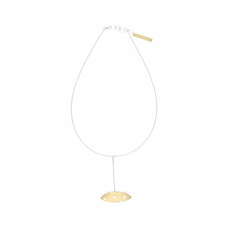 Sterling Silver Gold Plated Freshwater Pearl Horizontal Marquise Drop Necklace D