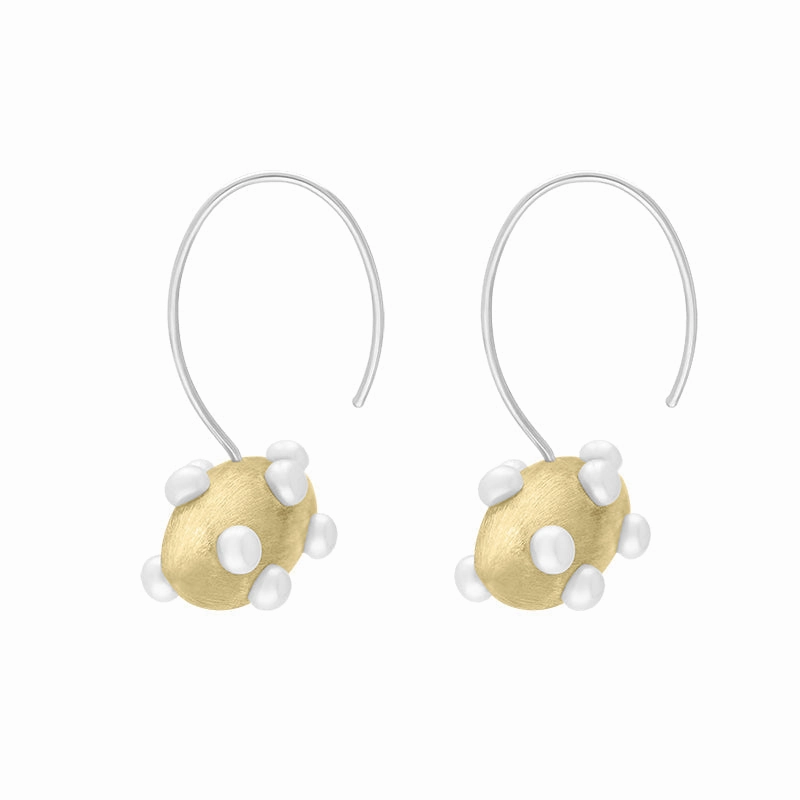 Sterling Silver Gold Plated Freshwater Pearl Horizontal Marquise Earrings D