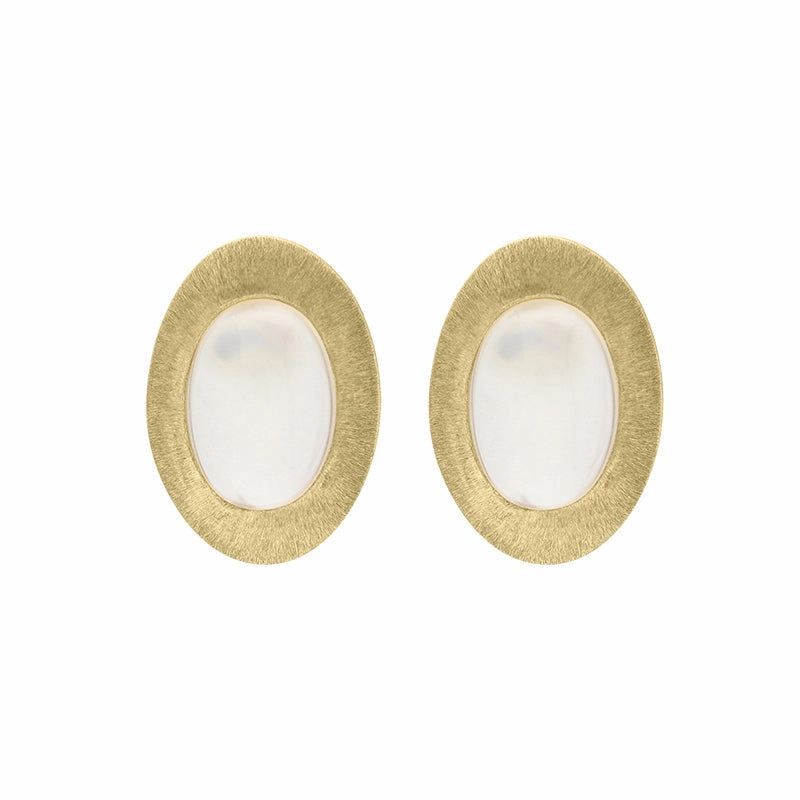 Sterling Silver Gold Plated Moonstone Oval Stud Earrings D