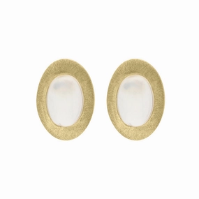 Sterling Silver Gold Plated Moonstone Oval Stud Earrings D