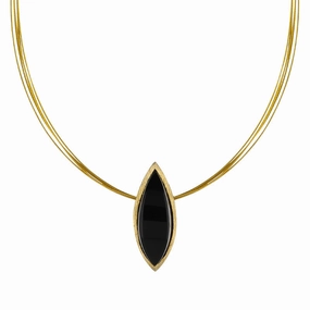 Sterling Silver Gold Plated Whitby Jet Marquise Necklace D