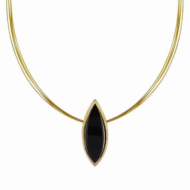 Sterling Silver Gold Plated Whitby Jet Marquise Necklace D