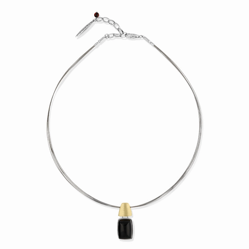 Sterling Silver Gold Plated Whitby Jet Oblong Necklace D