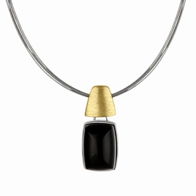 Sterling Silver Gold Plated Whitby Jet Oblong Necklace D