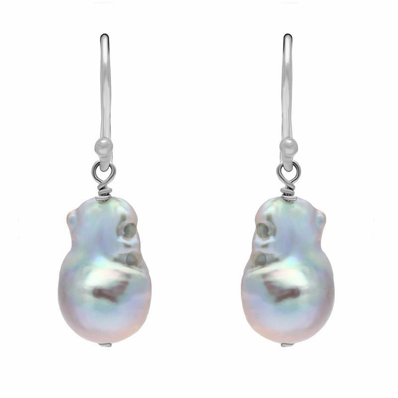 Sterling Silver Grey Baroque Pearl Hook Drop Earrings D