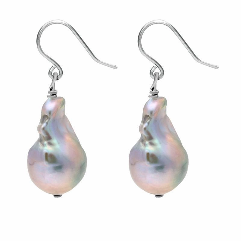 Sterling Silver Grey Baroque Pearl Hook Drop Earrings D