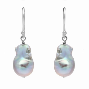 Sterling Silver Grey Baroque Pearl Hook Drop Earrings D