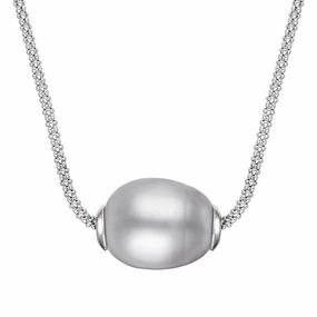 Sterling Silver Grey Baroque  Single Pearl Bead Necklace